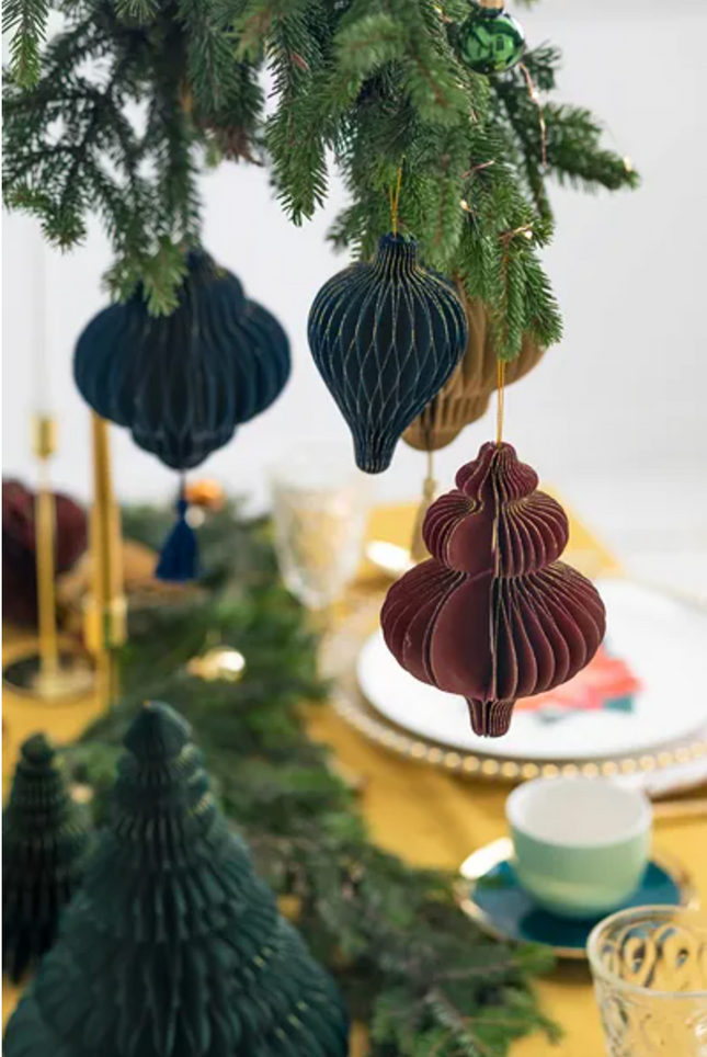 Bombka papierowa honeycomb Sopelek, burgund, 10x15 cm - Yooglo