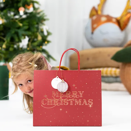 Torebka na prezenty Merry Christmas, bordo, 32.5x26.5x11.5cm - Yooglo