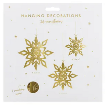 Zawieszki dekoracyjne Śnieżynki, złoty, 15-25cm (1 op. / 6 szt.) - Yooglo