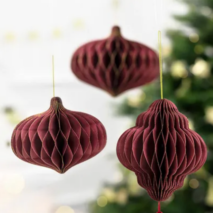 Bombka papierowa honeycomb Owal, bordo, 18x15cm - Yooglo