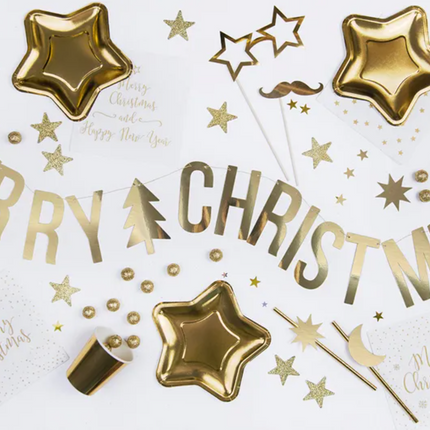 Baner Merry Christmas, złoty, 10,5x150cm - Yooglo