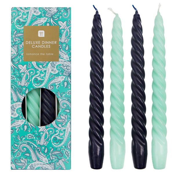 Boho spiralne świeczki zielony/czarny 4szt - Yooglo
