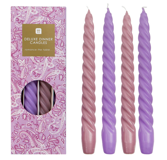 Boho spiralne świeczki purpurowy/fioletowy 4szt - Yooglo