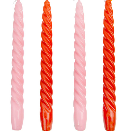 Boho spiralne świeczki różowy/czerwony 4szt - Yooglo