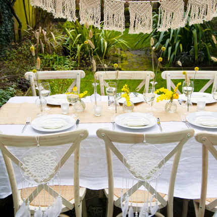 Kremowa girlanda makramowa Boho, ręcznie tkana z bawełny - Yooglo