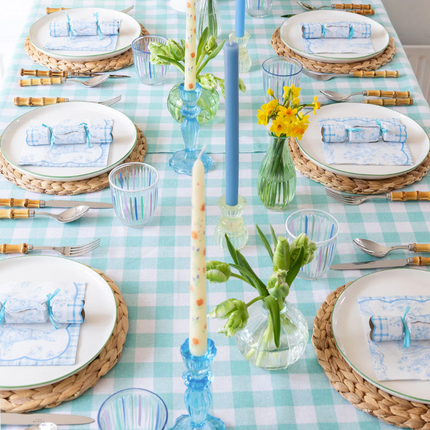 Szklany świecznik Boho – wysoki, jasnoniebieski - Yooglo