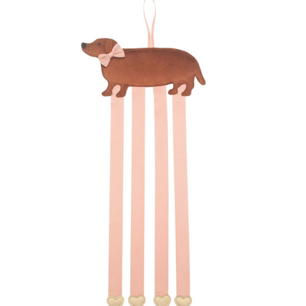 Wieszak na spinki Sausage Dog z czterema wstążkami - Yooglo