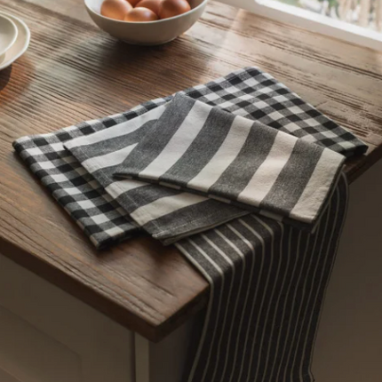 Zestaw 3 ręczników kuchennych z bawełny - czarno białe - Yooglo