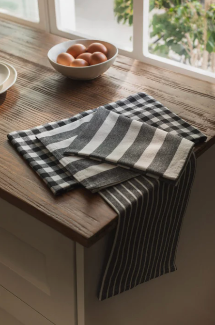 Zestaw 3 ręczników kuchennych z bawełny - czarno białe - Yooglo