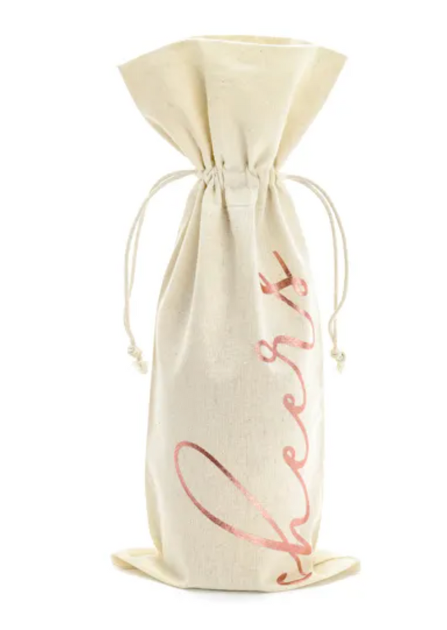 Woreczki bawełniane na wino - Cheers, różowe złoto 5 szt. - Yooglo