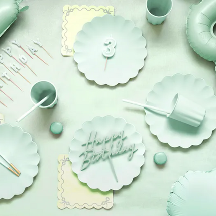 Talerzyki plastikowe Falbanka, 22 x 22 cm, szałwiowy - Yooglo