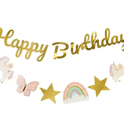 Baner Happy Birthday Jednorożec, 230x17.5 cm - Yooglo