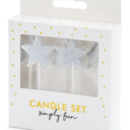 Świeczki urodzinowe Gwiazdki, srebrny, 3,5cm - Yooglo