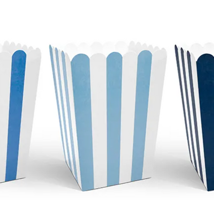 Pudełka na popcorn niebieskie paski