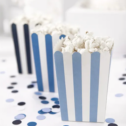 Pudełka na popcorn niebieskie paski