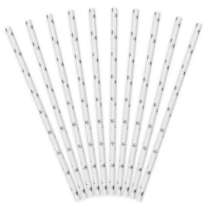 Słomki papierowe, srebrny 10 szt.