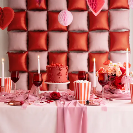 Red and pink popcorn boxes