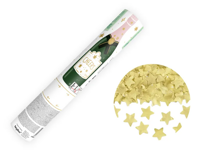 Tuba Szampan strzelająca złotymi gwiazdkami, 20 cm