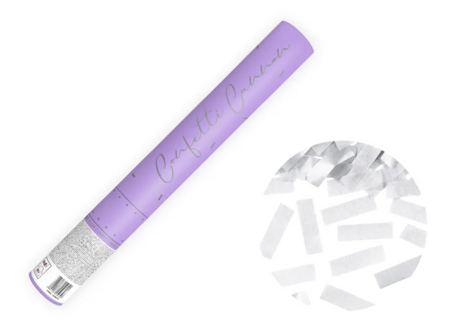 Tuba z konfetti, srebrny, 40 cm