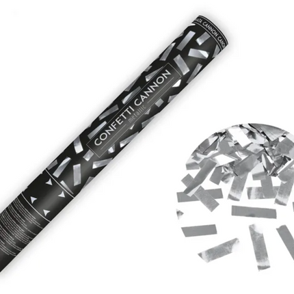 Tuba z konfetti, srebrny metallic, 40cm