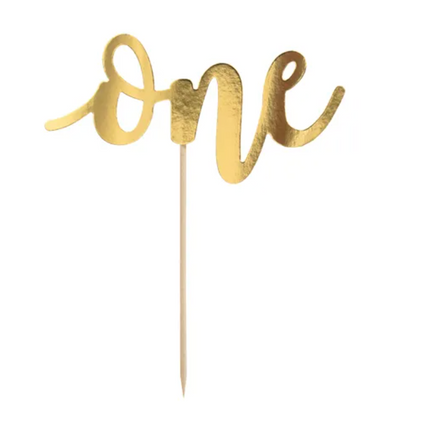 Topper na tort One, złoty, 19cm