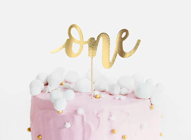 Topper na tort One, złoty, 19cm