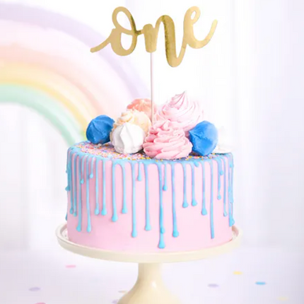 Topper na tort One, złoty, 19cm