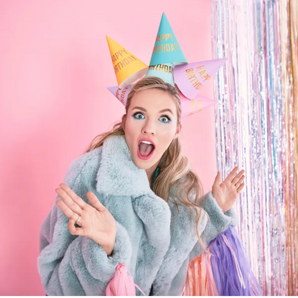 Czapeczki Happy Birthday, mix kolorów