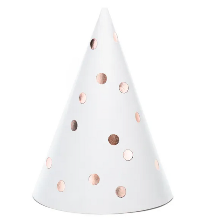 Czapeczki Kropki różowe złoto, biały