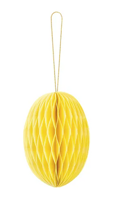 Dekoracja papierowa honeycomb Jajko, żółty, 12 cm