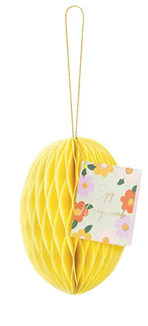 Dekoracja papierowa honeycomb Jajko, żółty, 12 cm