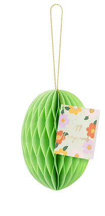 Dekoracja papierowa honeycomb Jajko, zielony, 12 cm