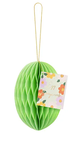 Dekoracja papierowa honeycomb Jajko, zielony, 12 cm