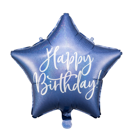 Balon foliowy Happy Birthday, gwiazda granat - Yooglo