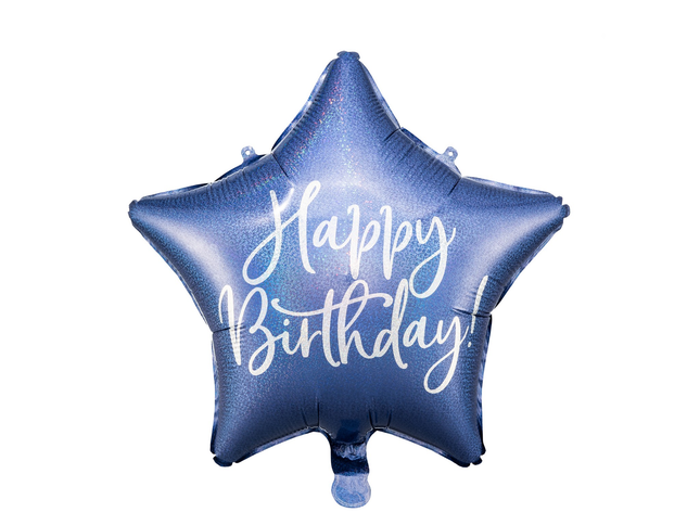 Balon foliowy Happy Birthday, gwiazda granat - Yooglo