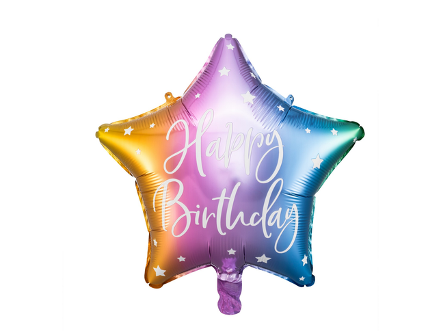 Balon foliowy Happy Birthday, gwiazda mix - Yooglo