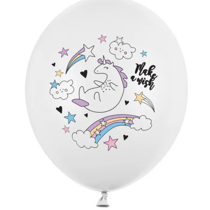 Balony 30cm Jednorożec Pastel Pure White (6szt.) - balony