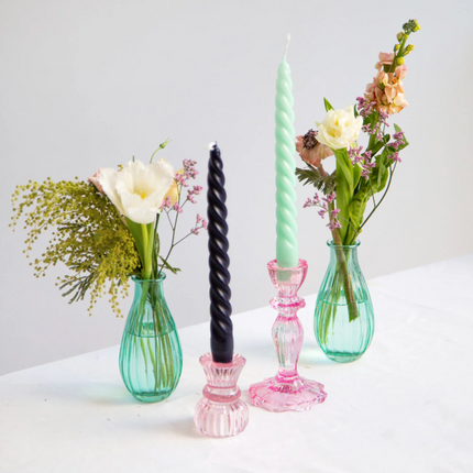 Boho spiralne świeczki zielony/czarny 4szt - Yooglo