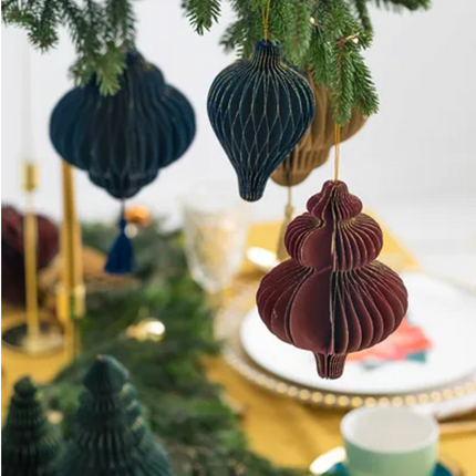 Bombka papierowa honeycomb Sopelek, burgund, 10x15 cm - Yooglo