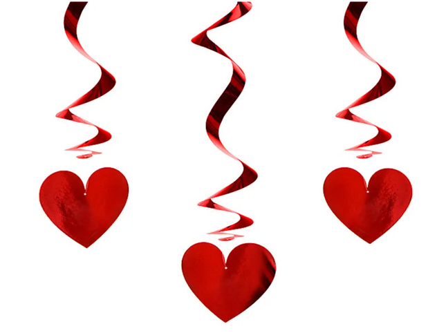 Świderki Serca czerwony 60cm - 3 szt. - wiszące dekoracje