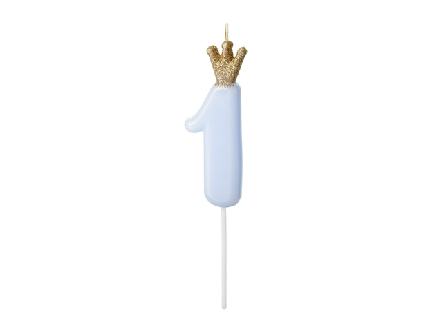 Świeczka urodzinowa Cyferka 1, jasny niebieski, 9.5cm - Yooglo