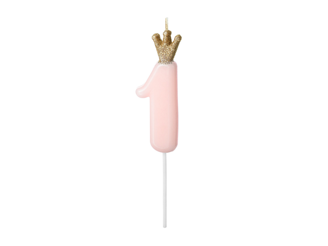 Świeczka urodzinowa Cyferka 1, jasny różowy, 9.5cm - Yooglo