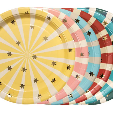 Talerzyki Paski Cyrk 18x18 cm mix - talerzyki papierowe