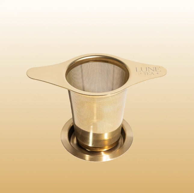 Zaparzacz złoty sitko stalowe z podstawką - Yooglo